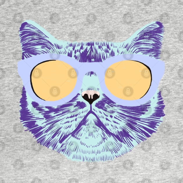 Tabby Cat with Holographic Sunglasses - Lilac Yellow Mint by Itouchedabee